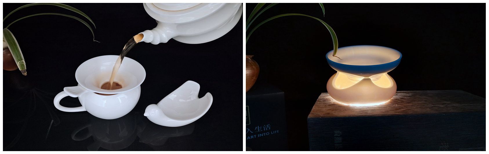 白瓷茶器：小鳥茶漏和三角茶漏，氣質典雅脫俗，非常具有現代氣息